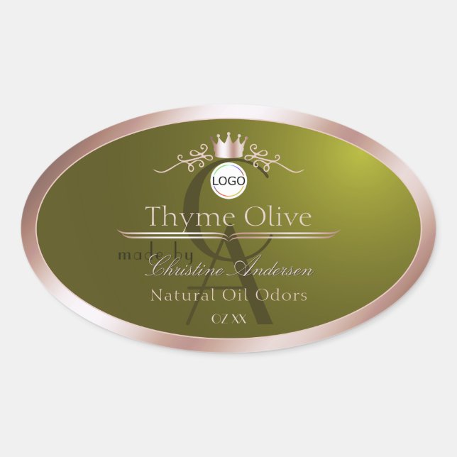 Olive Product Label Rose Gold Frame Logo Monogram Ovaler Aufkleber (Vorderseite)