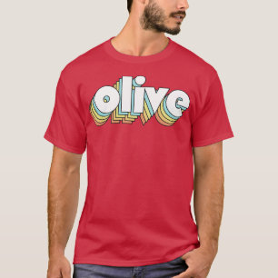 Olive Retro-Regenbogen-Typografie im verblassten S T-Shirt