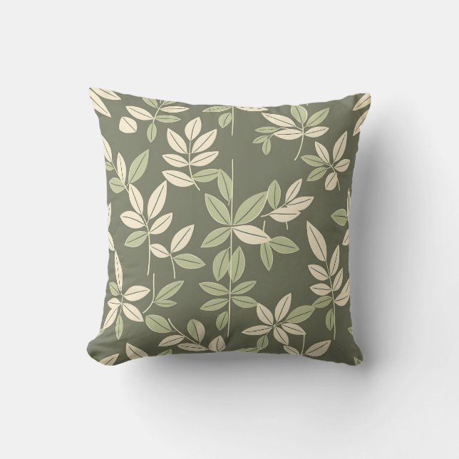 Olive Sage Botanische Blätter Muster  Kissen (Vorderseite)