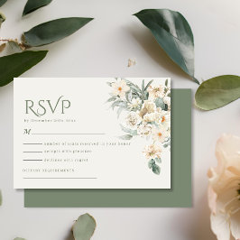 Olive Sage Green Ivory Florals Botanische Hochzeit RSVP Karte