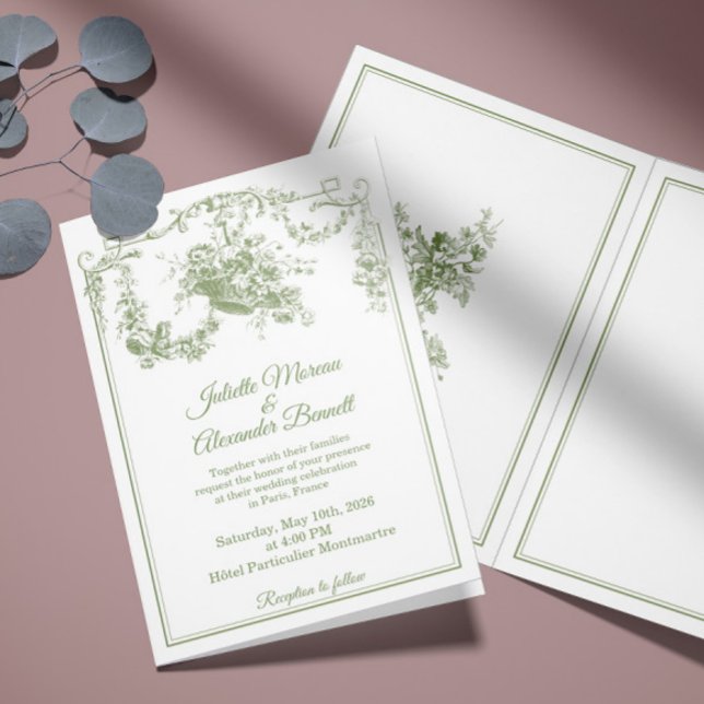 Olive Sage Toile de Jouy Paris Wedding Invitation Einladung (Von Creator hochgeladen)