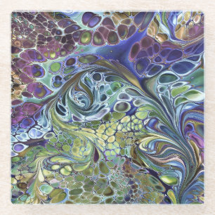 Olive Salbei grün, lila blau bordeauxrot abstrakt  Glasuntersetzer