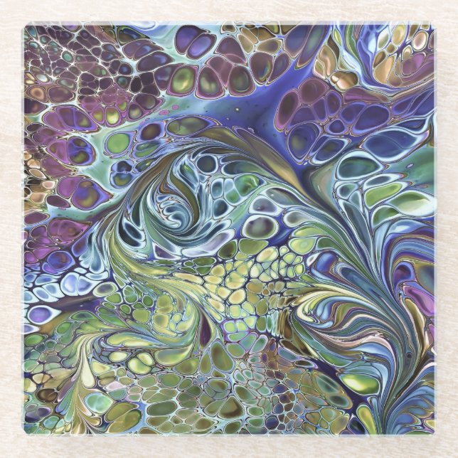 Olive Salbei grün, lila blau bordeauxrot abstrakt  Glasuntersetzer (Vorderseite)