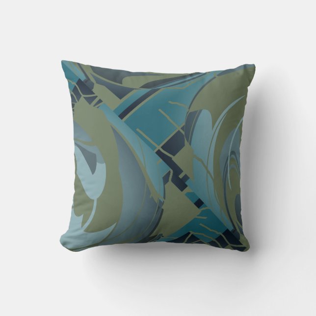 Olive Seafoam Grau Diagonal Blumendesign Kissen (Vorderseite)