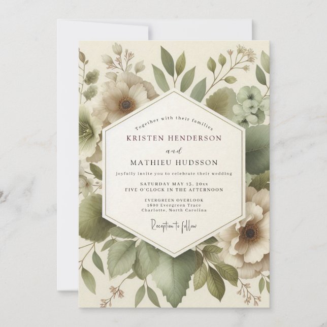 Olive Serene Foliage Wedding Einladung (Vorderseite)