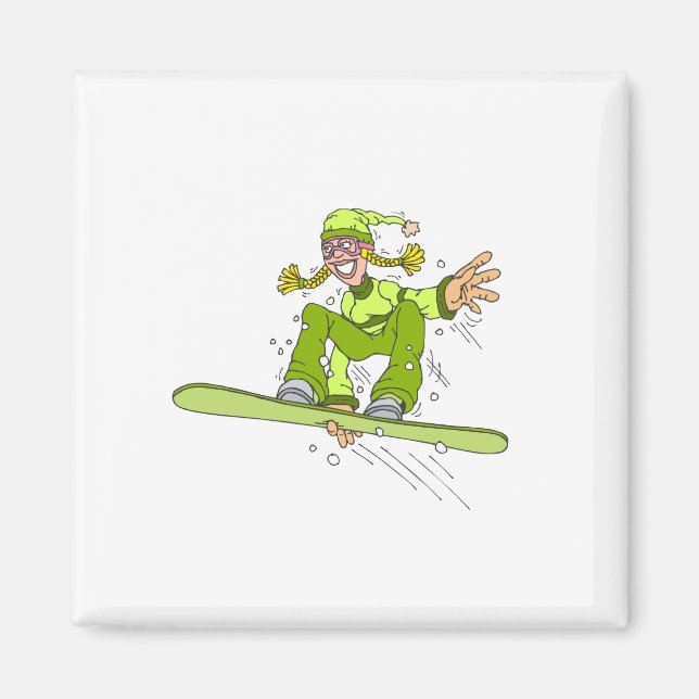 Olive Snowboard Girl Magnet (Vorne)