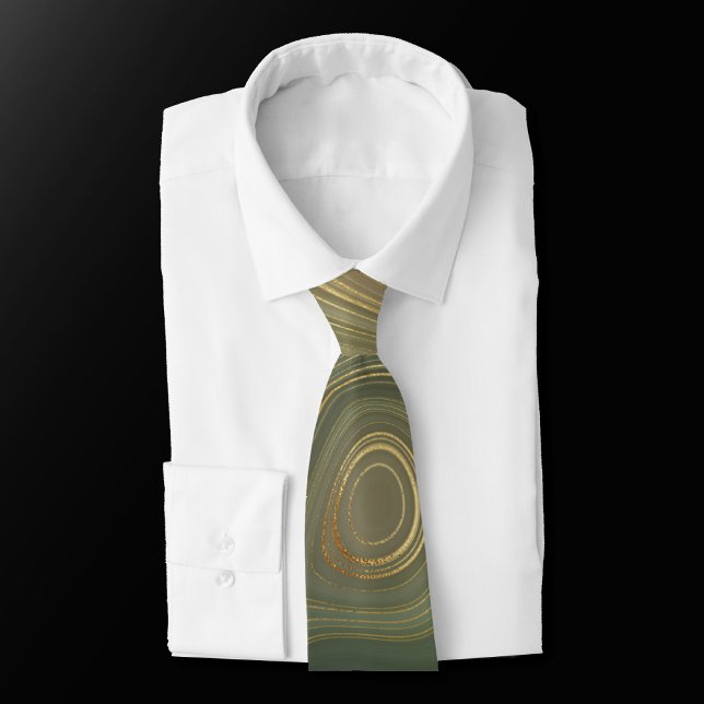 Olive Strata | Erdgrüne und goldene Farbtinte Agat Krawatte (Von Creator hochgeladen)
