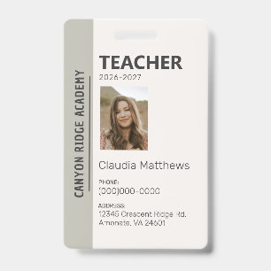 Olive Stripe Homeschool-Lehrer-ID-Ausweis Ausweis