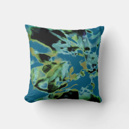 Olive Teal Black on Blue Abstract Floral Design Kissen