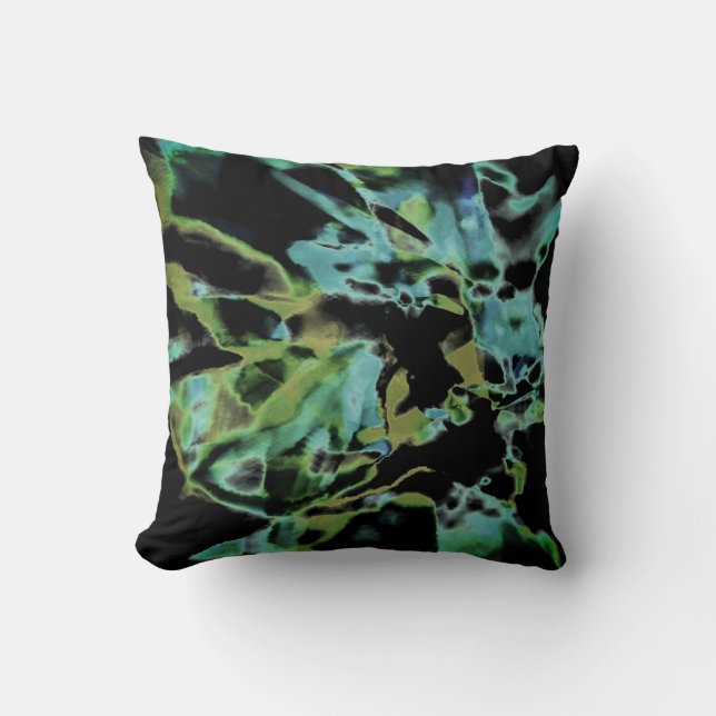 Olive Teal Green Black Abstract Floral Design Kissen (Vorderseite)