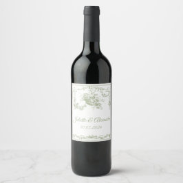 Olive Toile de Jouy Wedding Bottle Label  Weinetikett