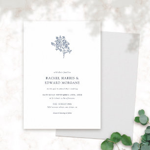 Olive Tree Minimalist Wedding Invitation   Blue