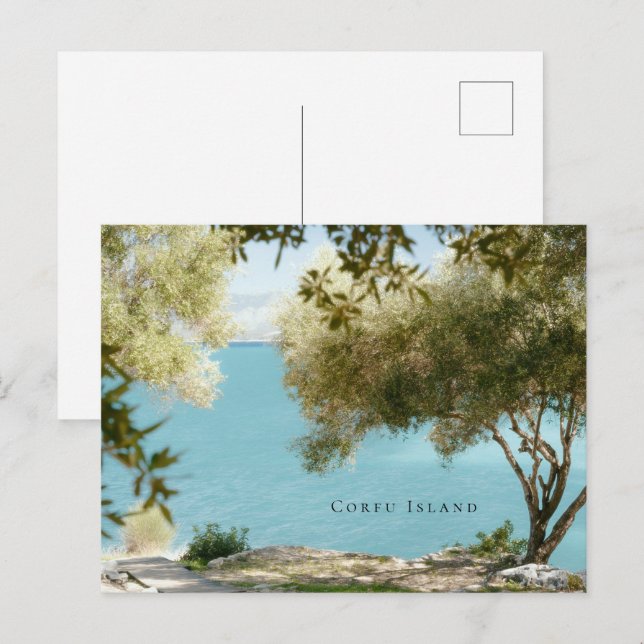 Olive trees and Ionian sea, Kassiopi, Corfu island Postkarte (Vorne/Hinten)