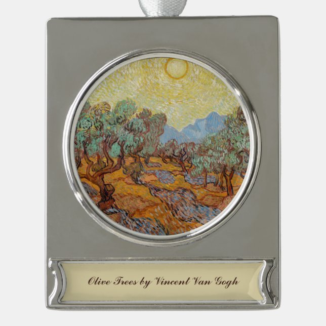 Olive Trees Vincent Van Gogh Impressionistin Repli Banner-Ornament Silber (Vorderseite)