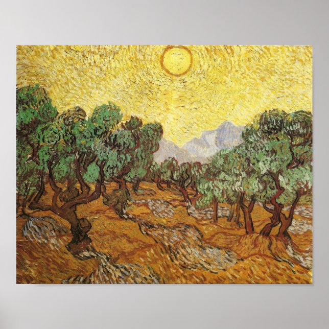 Olive Trees Yellow Sky & Sun Van Gogh Kunst und Ku Poster (Vorne)