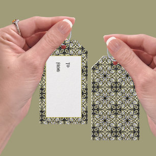 Olive und Black Filigree Gemustert Geschenkanhänger