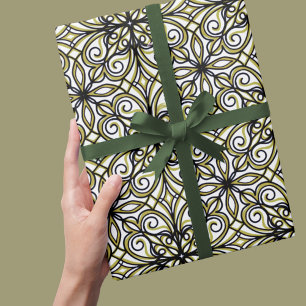 Olive und Black Filigree Gemustert Geschenkpapier
