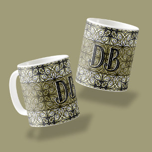 Olive und Black Filigree Gemustert Kaffeetasse