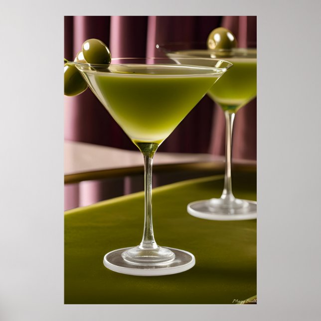 Olive Velvet: Klassisches Martini-Stillleben Poster (Vorne)