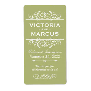 Olive Wedding Wine Bottle Monogram Fevor Labels