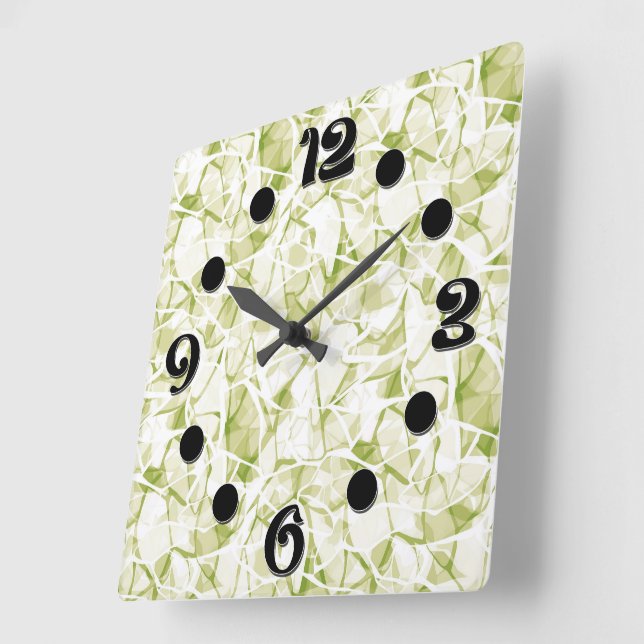 olive-white abstract fashionable modern pattern    quadratische wanduhr (Winkel)