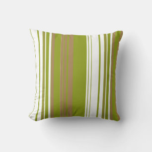 Olive, White Retro Stripes Abstraktes Design Kissen