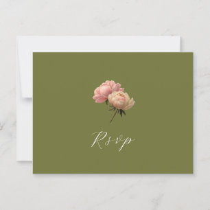 Olive & White   Rose Wedding RSVP Postcard Postkarte