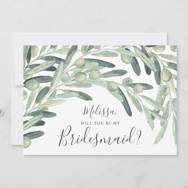 Olive wirst du meine Bridesmaid sein Einladung (Vorderseite)