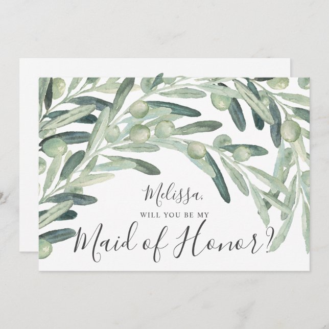 Olive wirst du meine Trauzeugin sein Einladung (Vorne/Hinten)