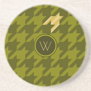 Olive with Gold Houndstooth Sandstone Coaster Getränkeuntersetzer