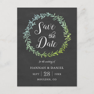 Olive Wreath Chalkboard Save the Date Vorlage Postkarte