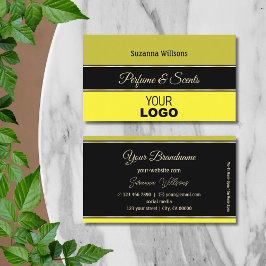 Olive Yellow Borders on Black Modern with Logo Visitenkarte