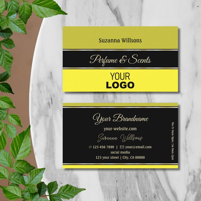 Olive Yellow Borders on Black Modern with Logo Visitenkarte (Von Creator hochgeladen)
