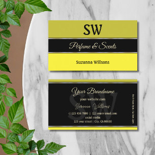 Olive Yellow Borders on Black Modern with Monogram Visitenkarte