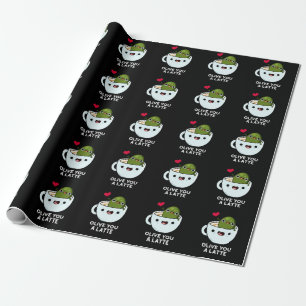 Olive you a Latte Funny Food Puff Dark BG Geschenkpapier