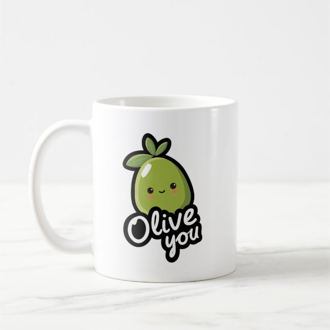 Olive You – Cute Kawaii Olive Pun Design Kaffeetasse (Links)