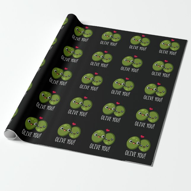 Olive You Funny Liebe Puff Dark BG Geschenkpapier (Ungerollt)