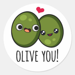 Olive You Funny Liebe Puff Runder Aufkleber