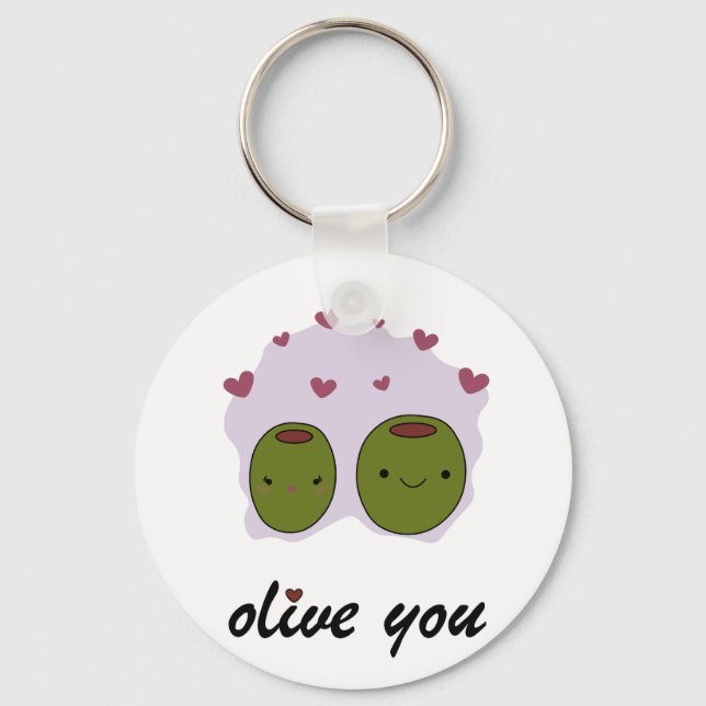 "Olive You" Ich Liebe Sie Geschenk für ihn/ihre Li Schlüsselanhänger (Vorderseite)