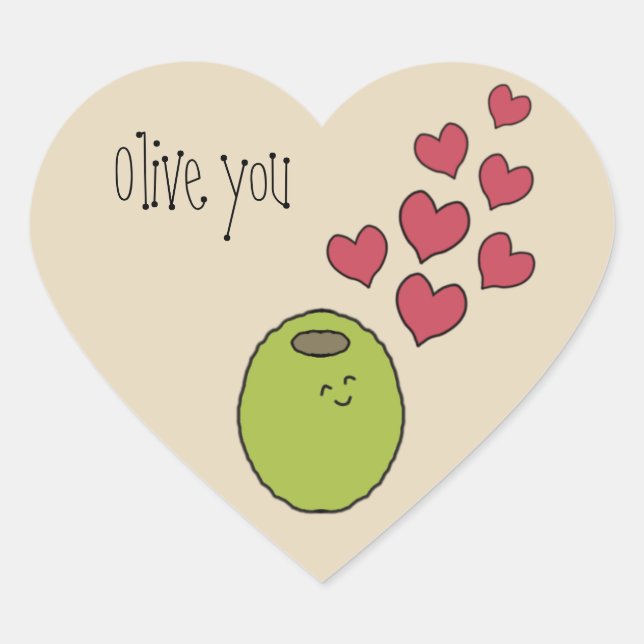 "Olive You" Pun-Aufkleber Herz-Aufkleber (Vorderseite)