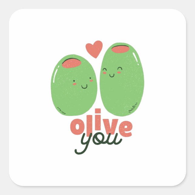Olive You Quadratischer Aufkleber (Vorderseite)