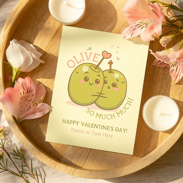 “Olive You So Much” Cute Pun Valentine’s Day Card  Mitteilungskarte (Von Creator hochgeladen)