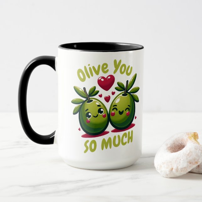 Olive you so sehr Custom Valentine Geschenk Tasse (Mit Donut)