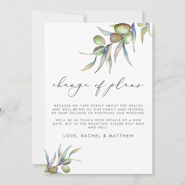 Olive-Zweige der Wasserfarbe Änderung der Pläne Ho Ankündigung (Vorderseite)