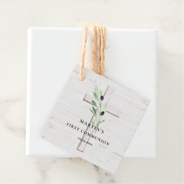Olive Zweige Weißholz Kreuz Erste Kommune Geschenkanhänger (Beispiel)
