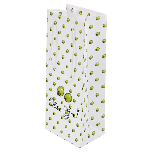 Olivegrün Geschenktüte Für Weinflaschen (Vorderseite Schrägansicht)