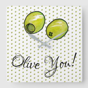 Olivegrün Quadratische Wanduhr