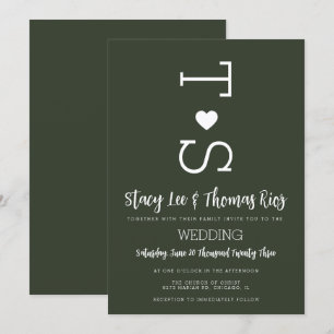 Olivegrüne Typografie Herz Hochzeitseinladung Einladung