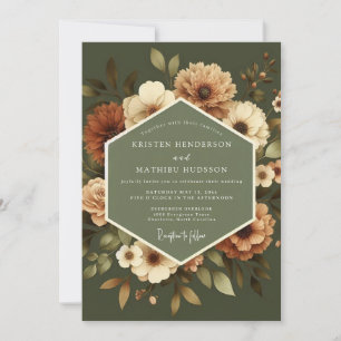 Oliven-Ambra-Hochzeit im Vintage-Stil Einladung