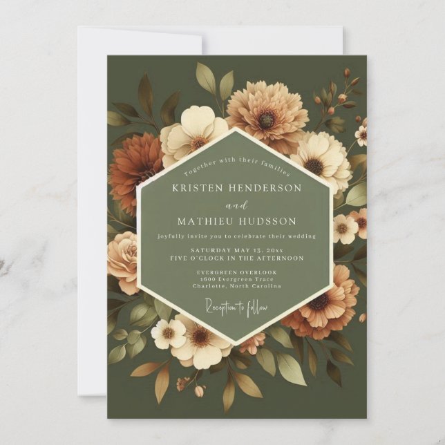Oliven-Ambra-Hochzeit im Vintage-Stil Einladung (Vorderseite)